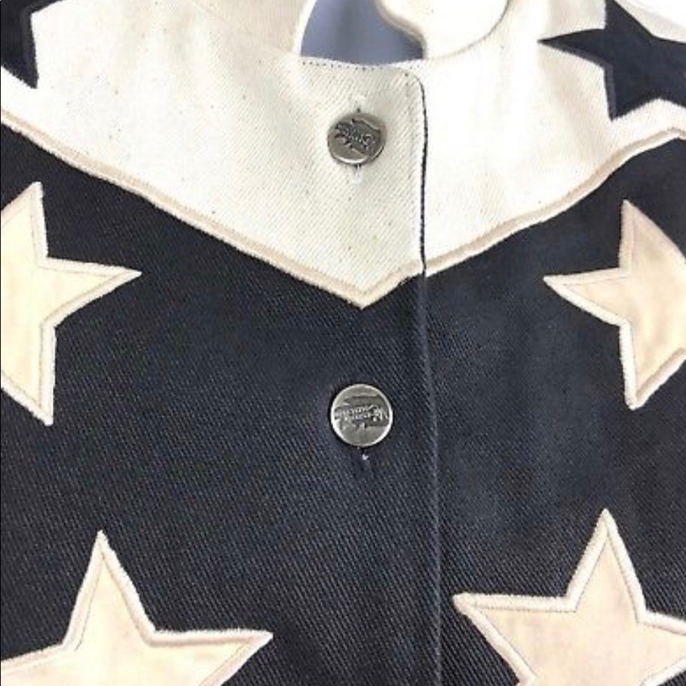 Western Fringe Denim Jean Jacket Black White Stars - Picture 4 of 4